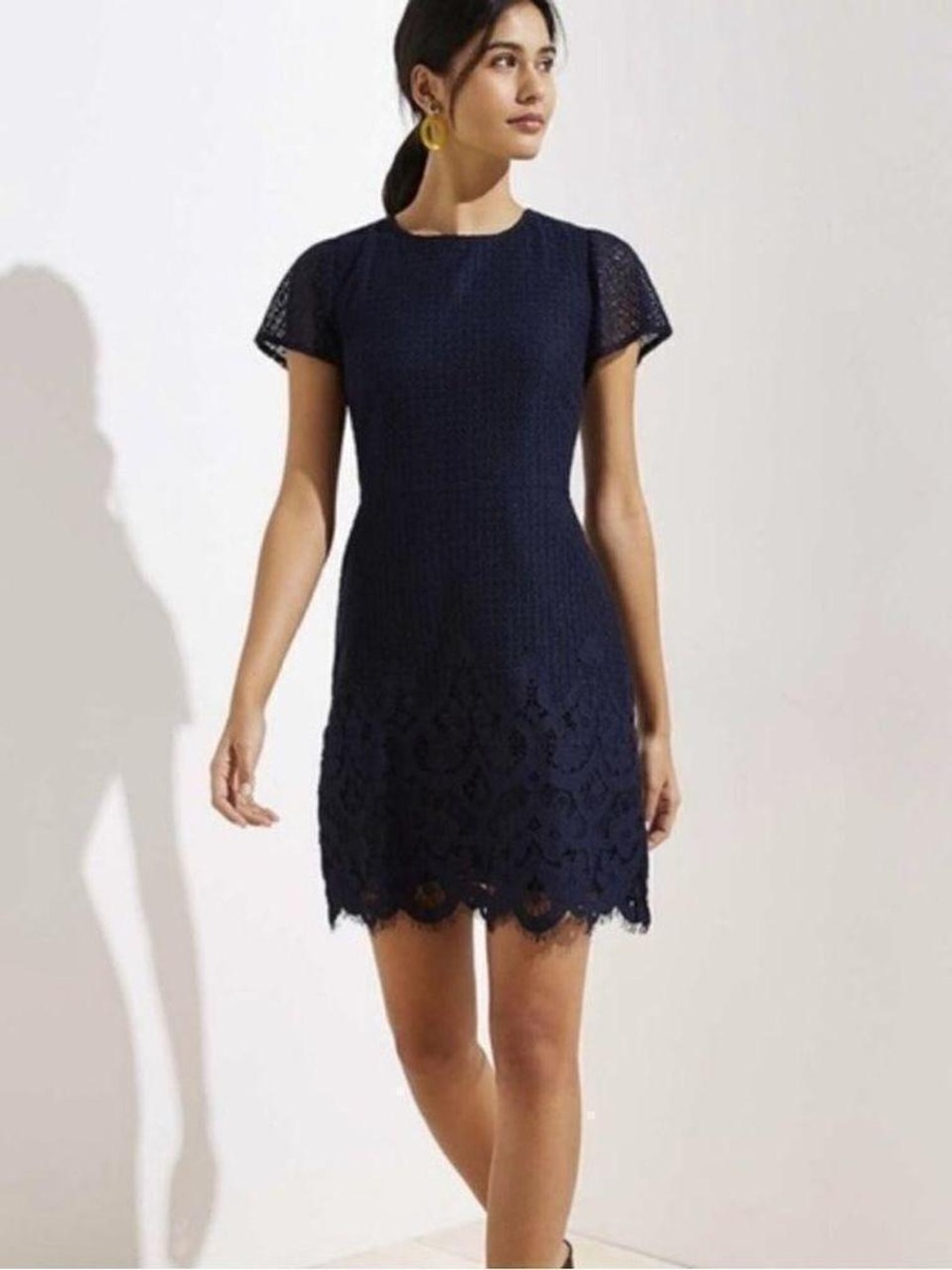 LOFT Navy Lace Short Sleeve Mini Dress